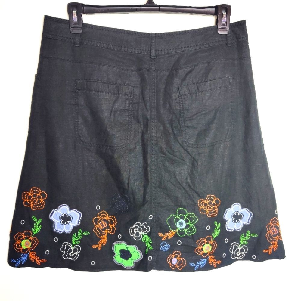 Vintage 90s Y2K NEXT A-Line Floral Embroidered Button Down Skirt, Black, Size 16